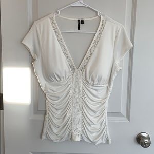 Rouched off white top